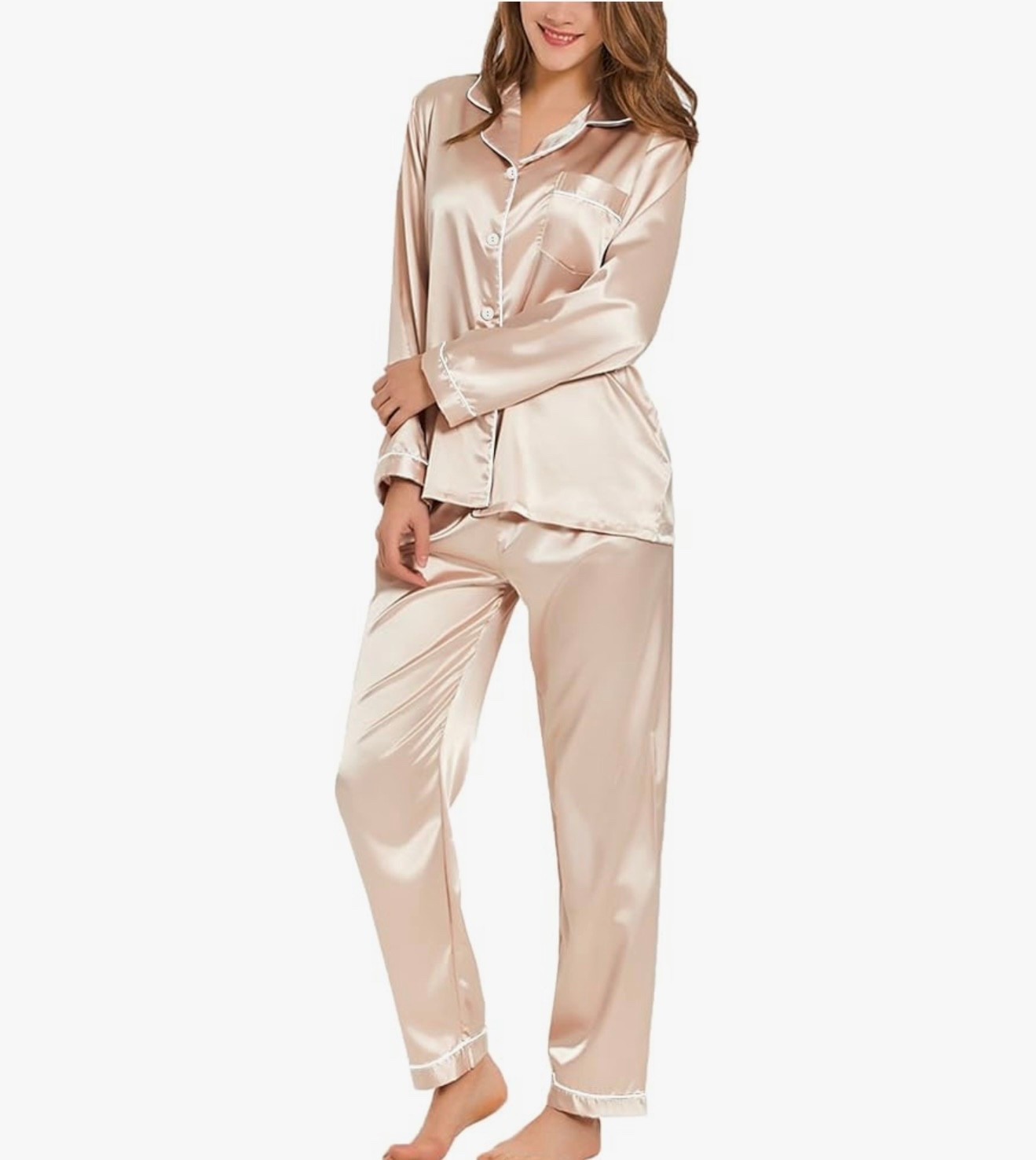 Womens Silk Satin Pajamas Set Long Sleeve Button Down Sleepwear 2 Piece Lounge Set

#LTKPetite #LTKselfcare #LTKMidsize