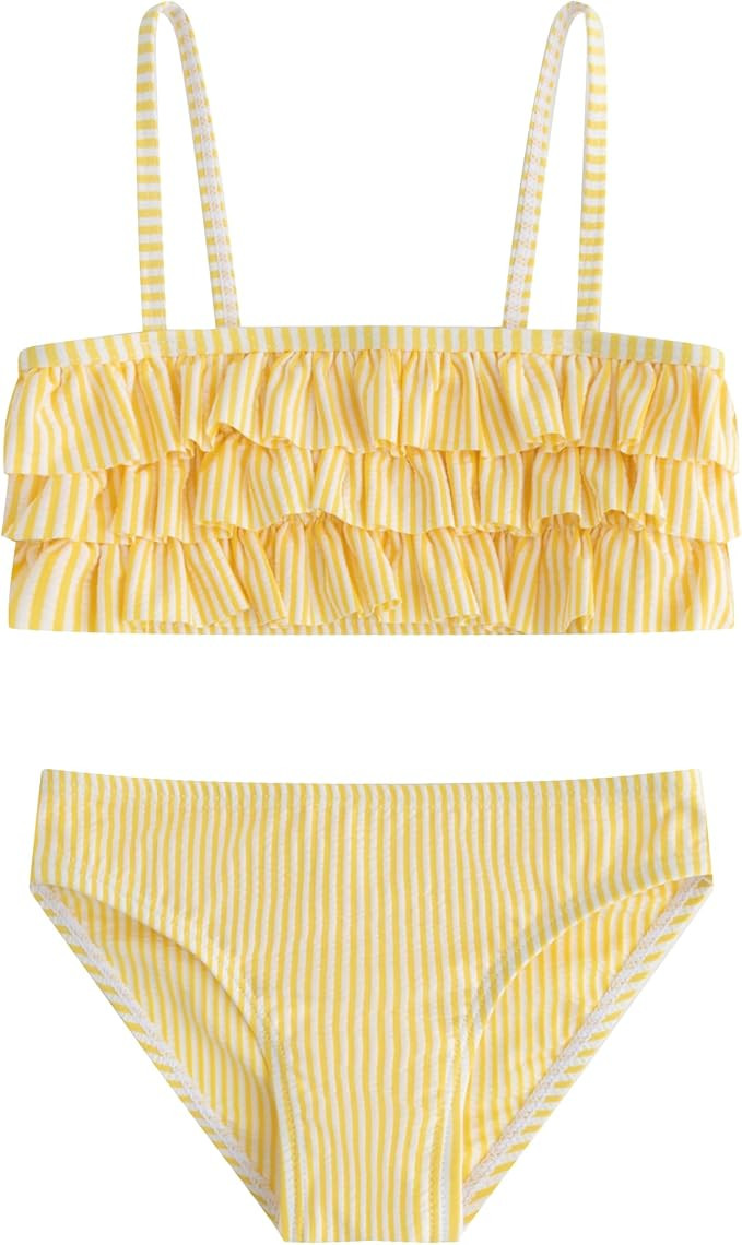 LIZENS Girls Two Piece Striped Bikini Set Swimwear Flounce Ruffle Trim 2-12Years Beach Bathing Sw... | Amazon (US)