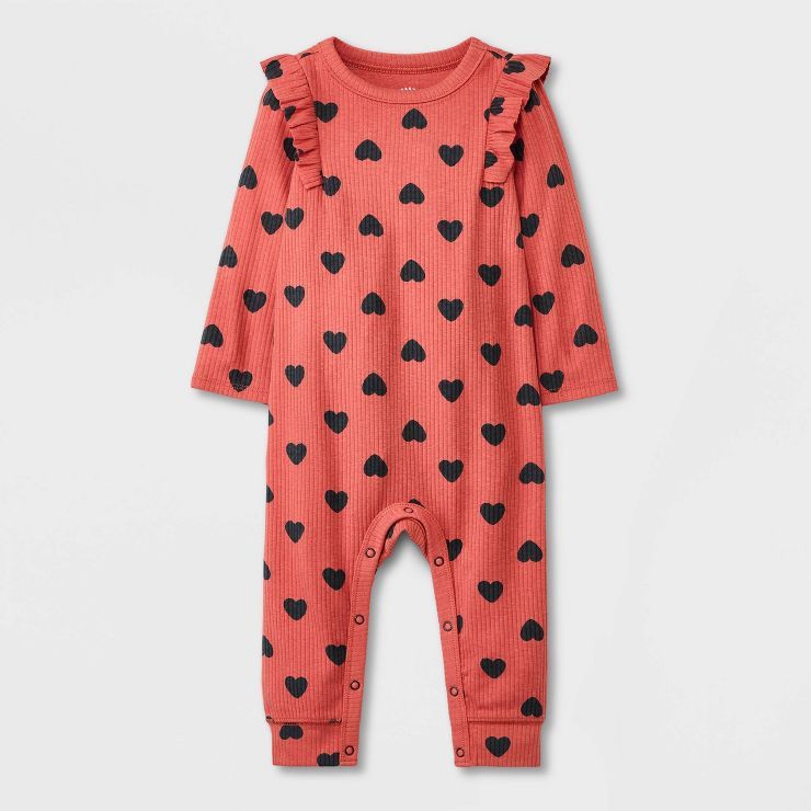 Baby Girls' Heart Ribbed Romper - Cat & Jack™ Red/Black | Target