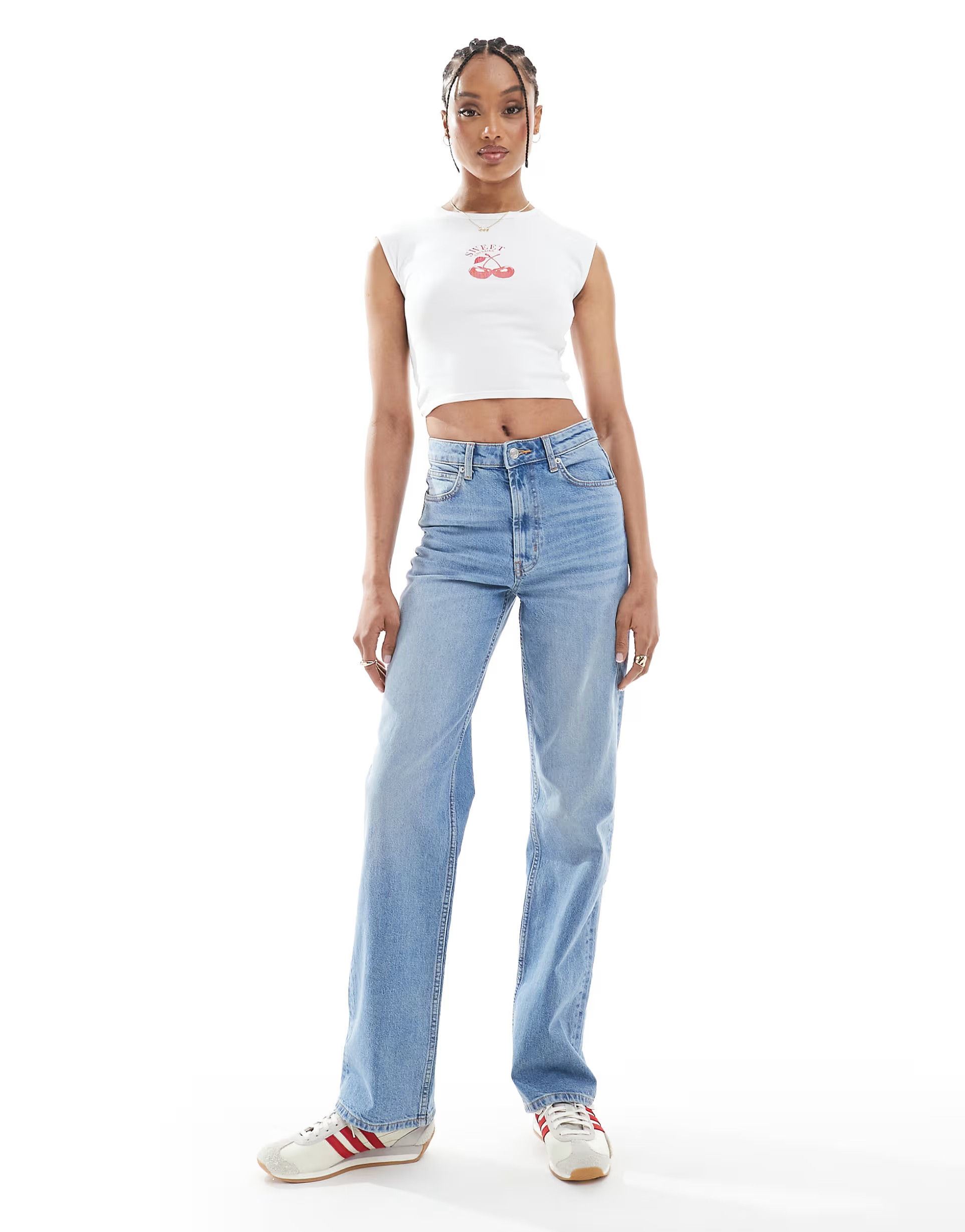 ASOS DESIGN Tall comfort stretch straight leg jeans in light mid blue | ASOS | ASOS (Global)