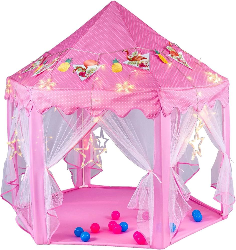 Twinkle Star 55"x 53" Princess Castle Play Tent for Girls Playhouse with 138 LED Star String Ligh... | Amazon (US)
