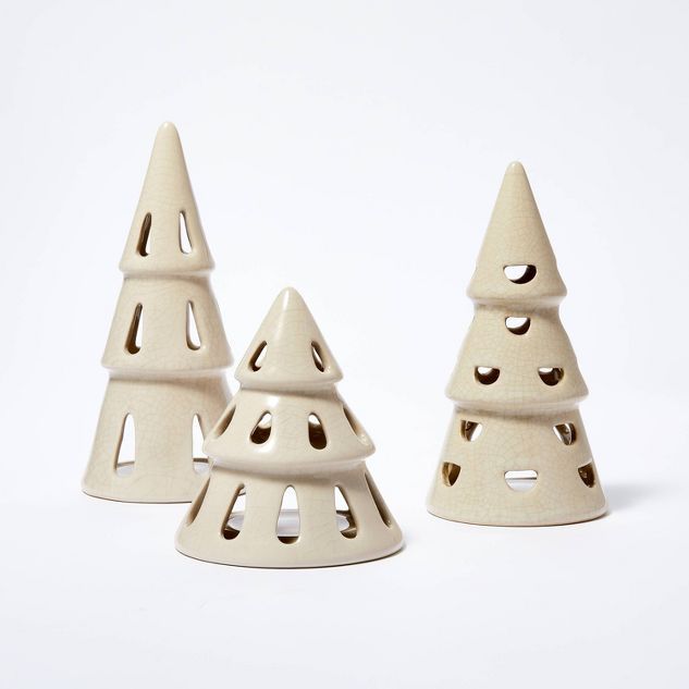 3pc Ceramic Tree LED Tea Light Holder Set Beige - Threshold™ designed with Studio McGee | Target