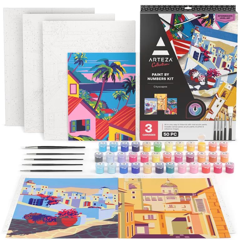 Arteza Collection Cityscapes Paint by Numbers Kit, Unisex Adult Intermediate | Walmart (US)