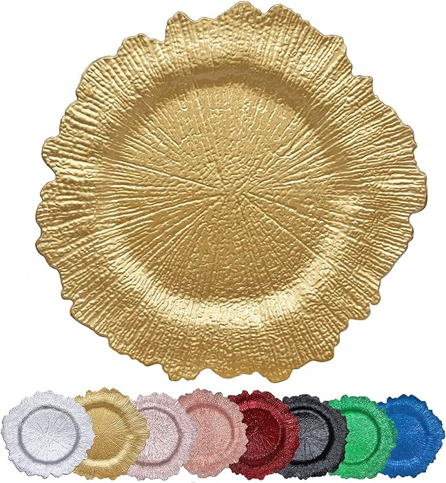 Gold Reef Charger Plates 10PCS, 13inch Plastic Floral Charger Plates Wedding for Dinner,Wedding,P... | Amazon (US)