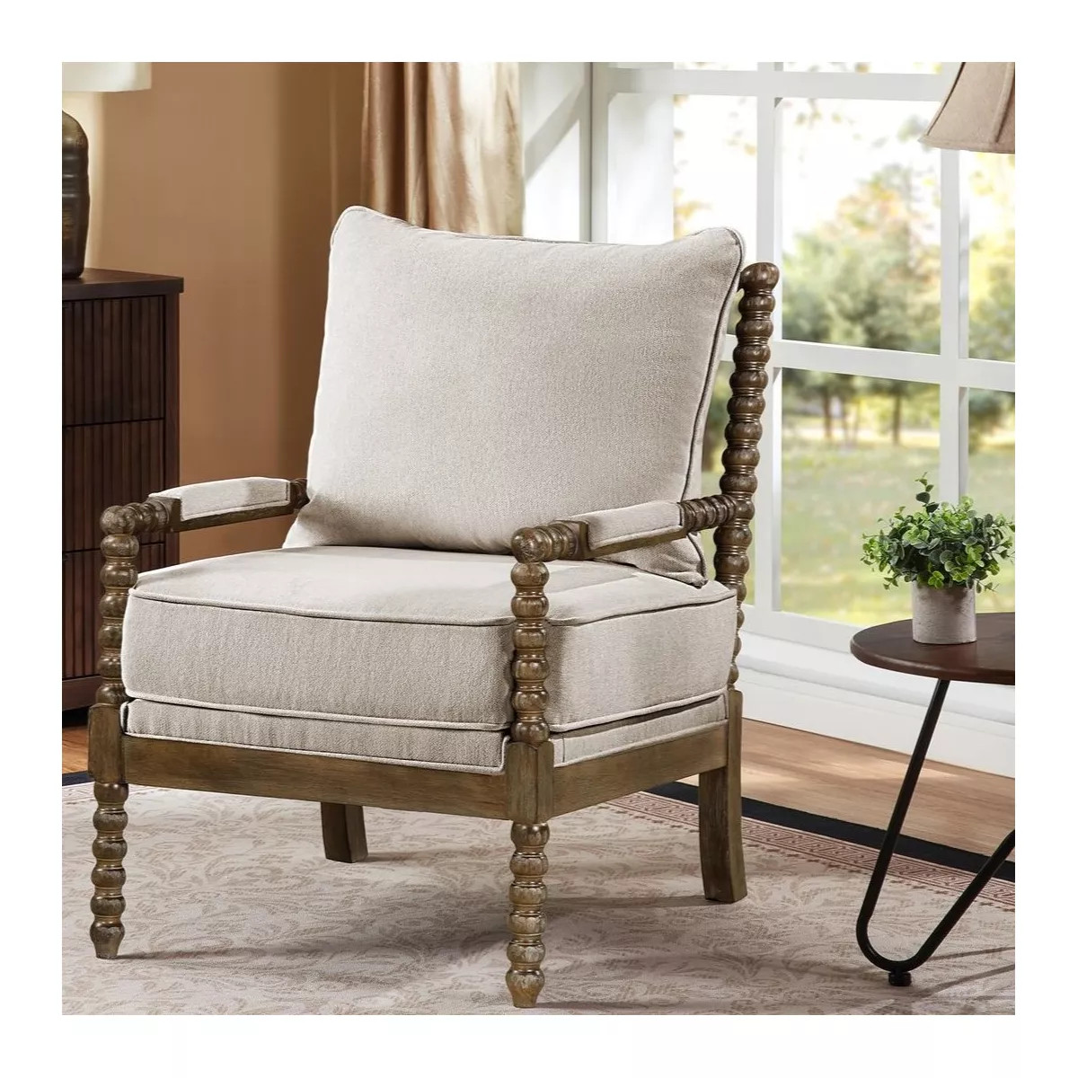 Mid Century Spindle Accent Chair for Living Room Upholstered Armchair with Thick Cushion and Wood... | Target