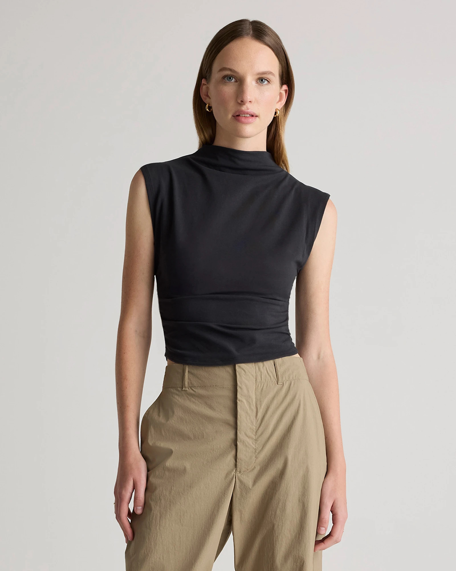 Quince | Women's Stretch Cotton Jersey Sleeveless Mock Neck Top in Soft White, Size XL, Organic Cotton | Quince