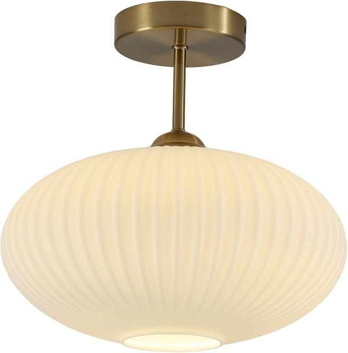 Modern Gold Semi Flush Mount Ceiling Light Large Ribbed Glass Semi Flush Mount Ceiling Light Whit... | Amazon (US)