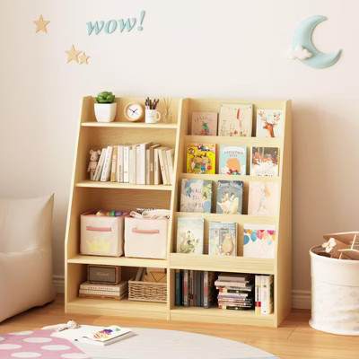 KTMBDW Kids Bookshelf and Toy Storage - 4 Tier Wood Book Shelf for Kids Rooms, Bookshelf Baby Bookcase for Nursery, Montessori Toy Organizer, Natural | Target