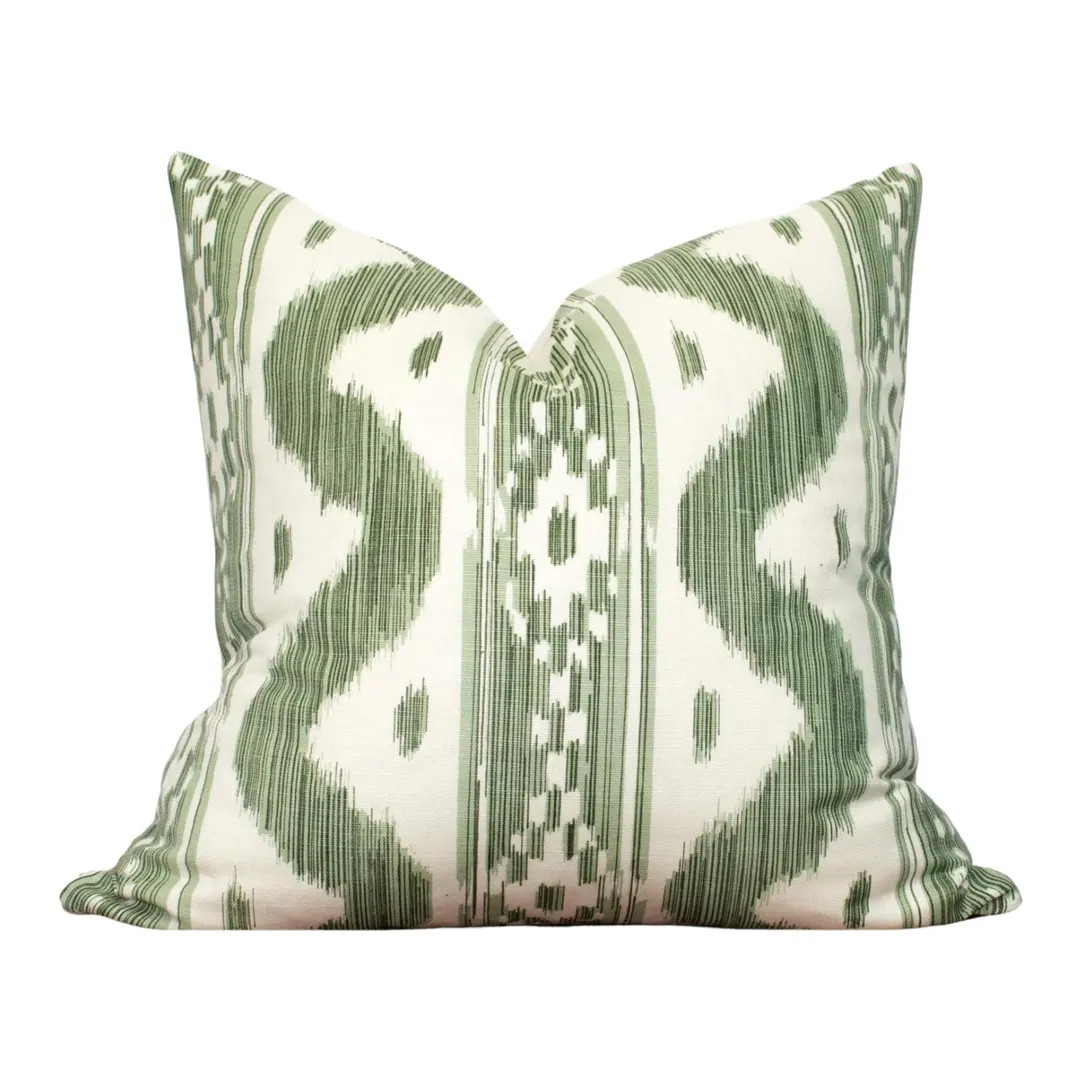 Quadrille Bali Hai Pillow Cover: Sea Green on Tint With Solid Linen Backing - FABRIC ON BACKORDER... | Etsy (US)