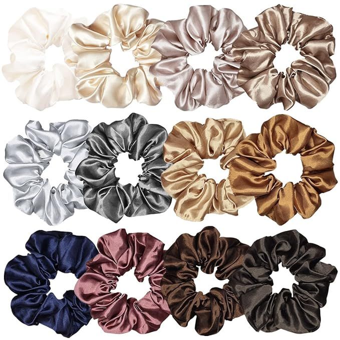 12 Pcs Satin Silk Scrunchies Soft Ties Fashion Bands Bow Ropes Elastic Bracelet Ponytail Holders ... | Amazon (US)