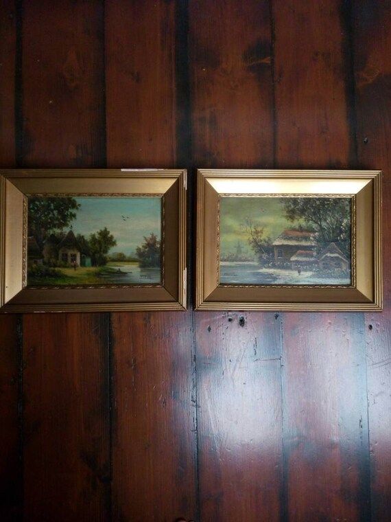Set of two antique oil paintings Reisig farms in gilt frame 1940s | Village view oil on panel | V... | Etsy (US)