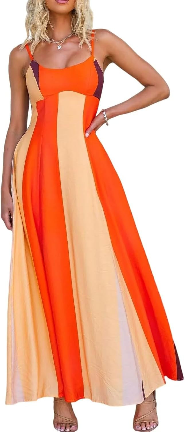 Women's 2026 Fashion Striped Dress Sleeveless Chest Wrap Backless Halter High Waist Beach Vacation Dress | Amazon (US)