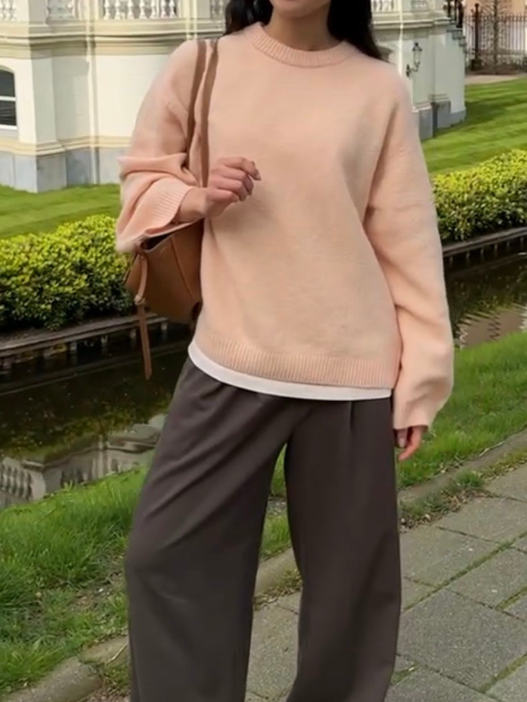 Spring outfit idea: baby pink sweater from Arket (similar item linked from Stradivarius), brown trousers from Stradivarius and white t-shirt from Uniqlo

#LTKStyleTip #LTKSpringSale #LTKFindsUnder50