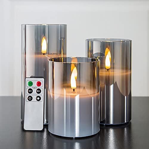Eywamage Gray Glass Flameless Candles with Remote, Flickering LED Battery Candles 3 Pack for Home Se | Amazon (US)