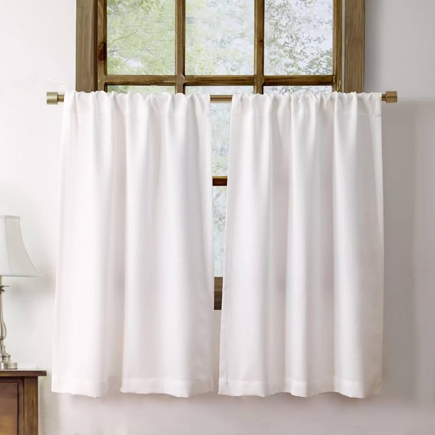 Faux Linen Kitchen Curtains 36 Inch Length Cafe Curtain Tiers for Living Room Bathroom Basement W... | Amazon (US)