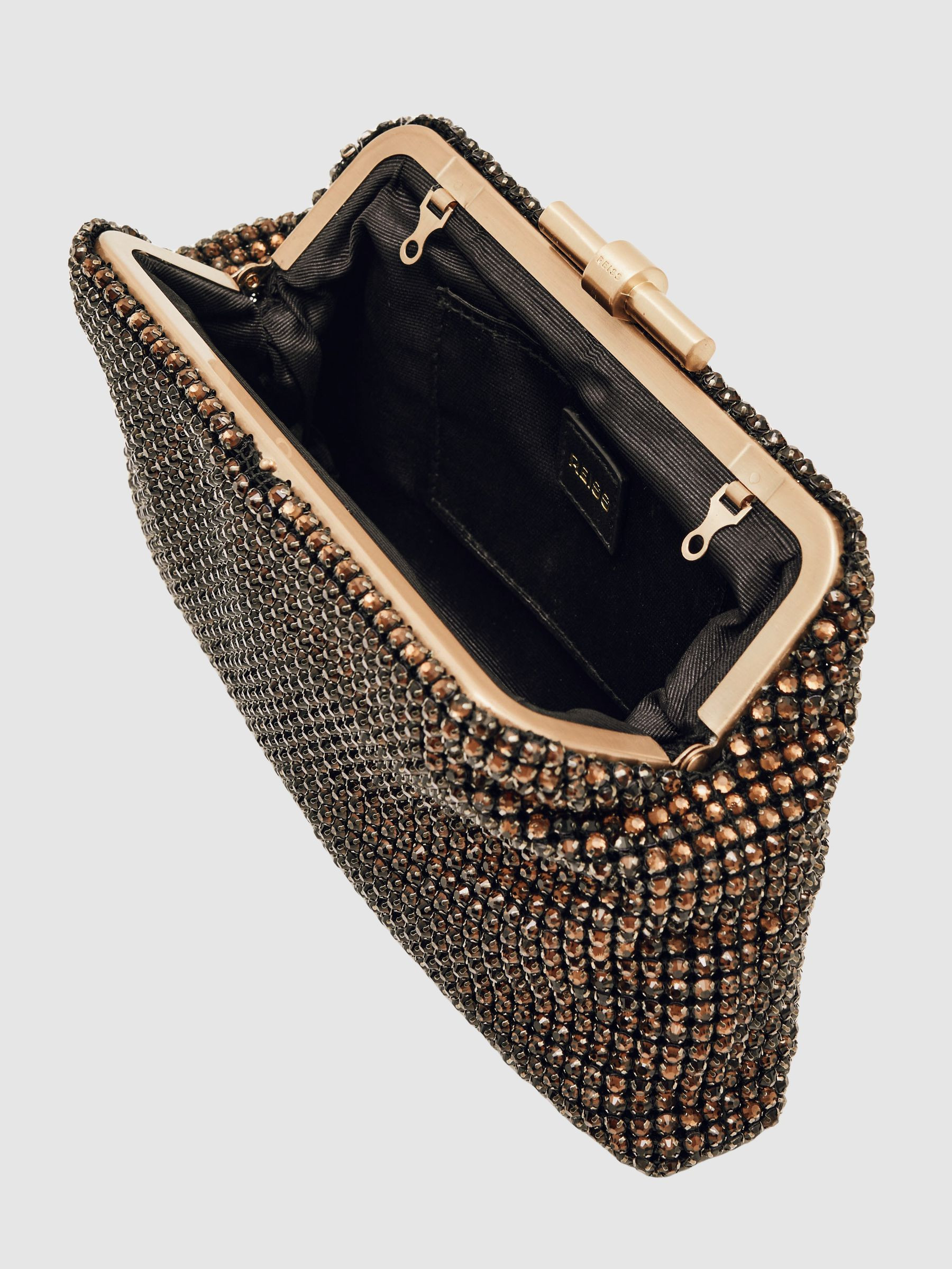 Embellished Clutch Bag in Chocolate | Reiss UK