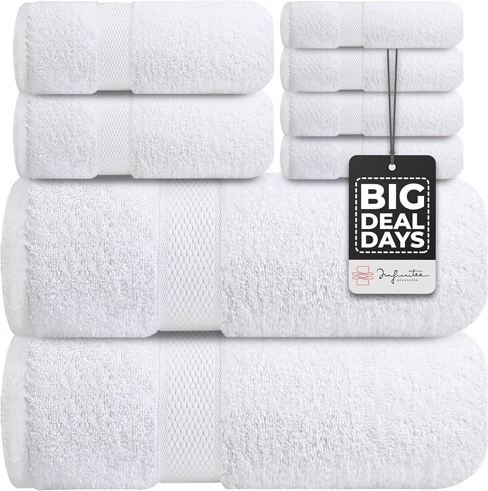 Amazon.com: Infinitee Xclusives Premium White Bath Towel Set for Bathroom - [Pack of 8] 100% Cott... | Amazon (US)