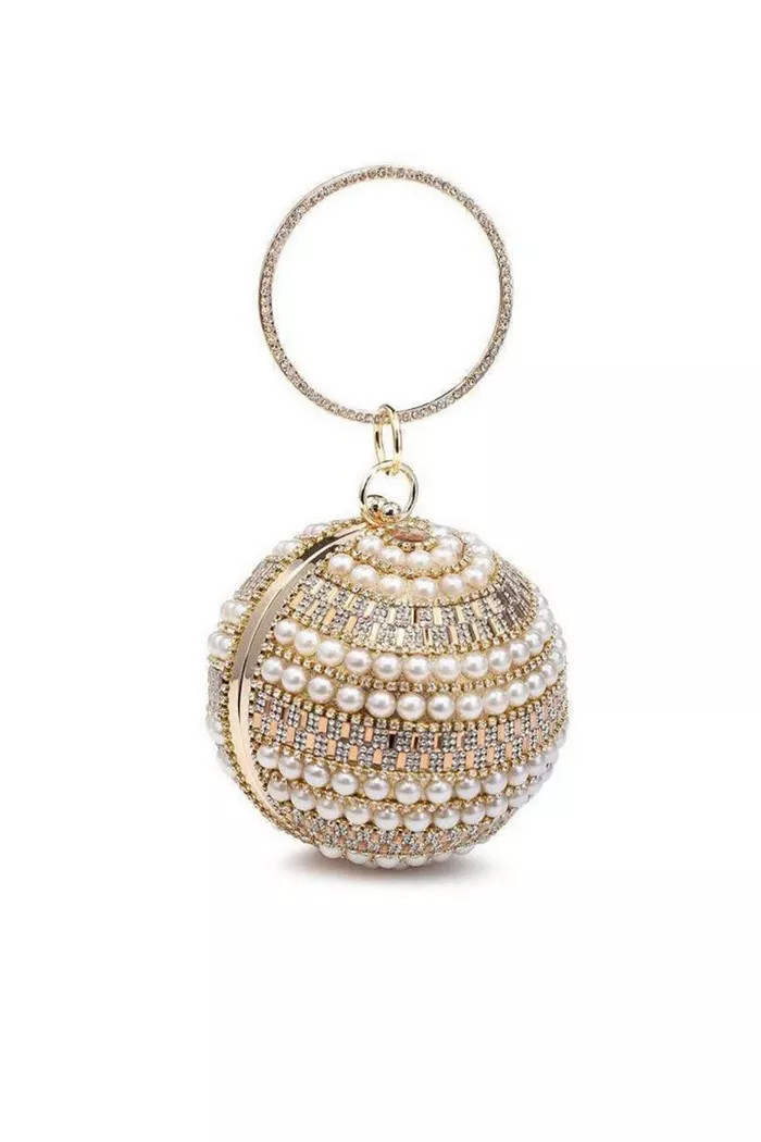 Ball Shape Pearl Beaded Clutch Handbag With Round Diamanti Handle | Boohoo.com (UK & IE)