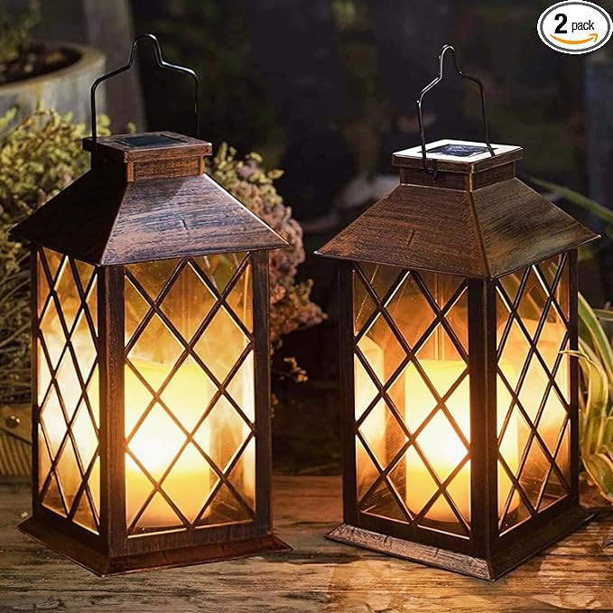 [2 Pack] TAKE ME 14" Solar Lantern Outdoor Garden Hanging Lantern Waterproof LED Flickering Flame... | Amazon (US)