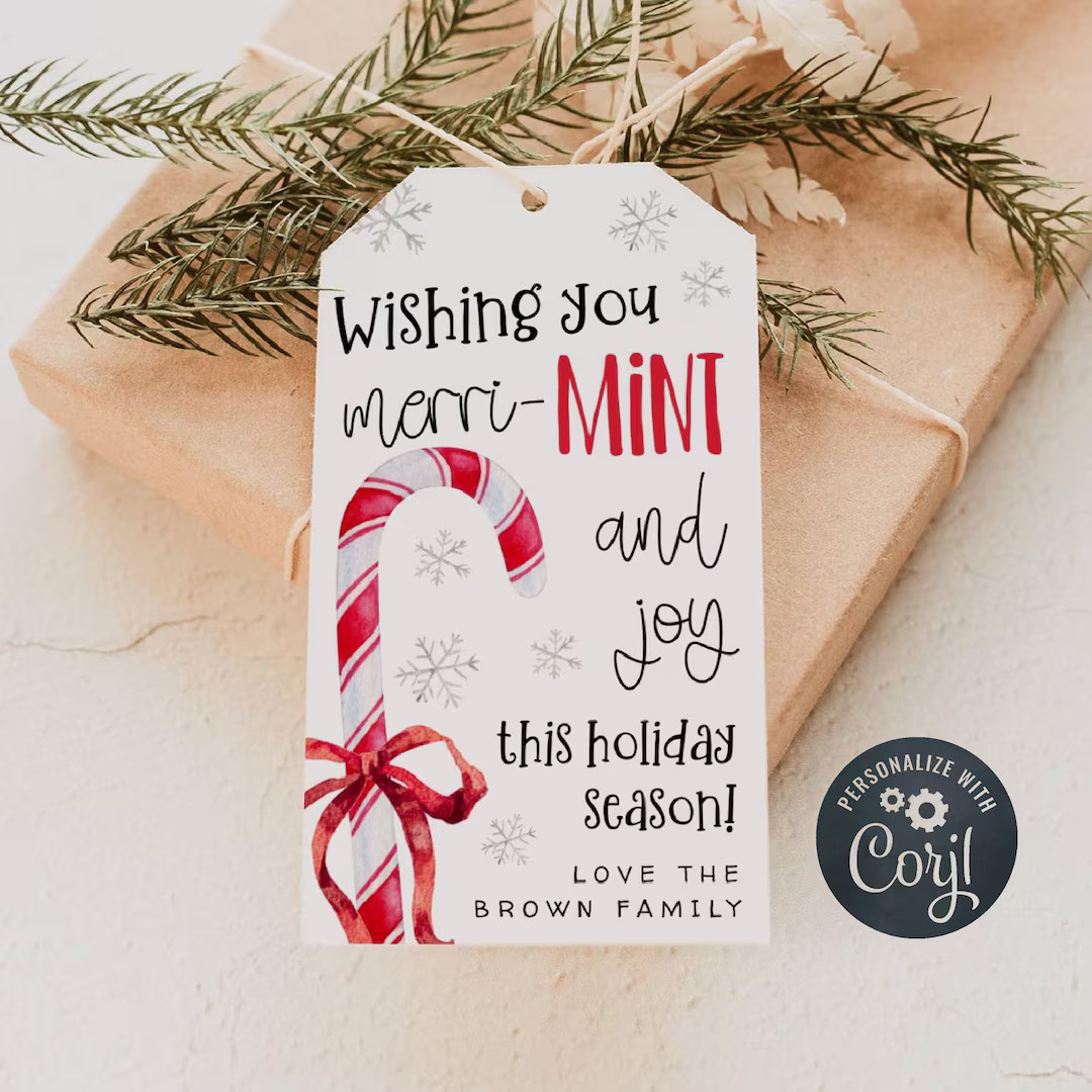 Christmas Mint Gift Tag Template, Printable Wishing You Merry-mint & Joy This Holiday Favor Tag, ... | Etsy (US)