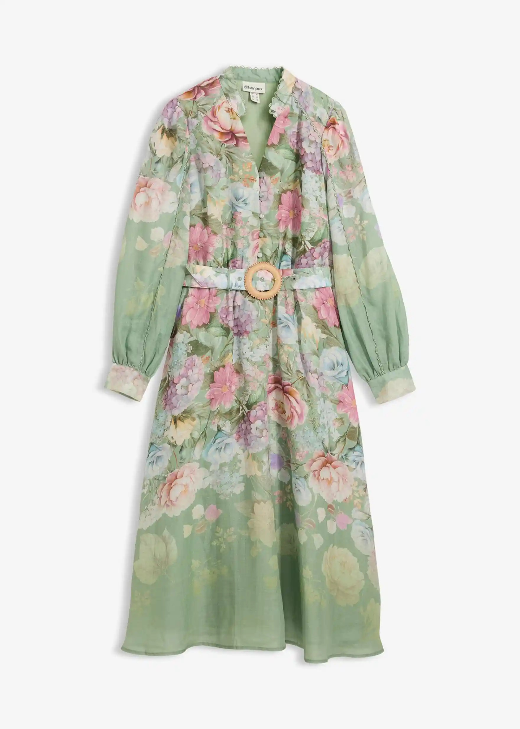 Midikleid aus Ramie (2 tlg.Set mit Gürtel) | Bonprix DE