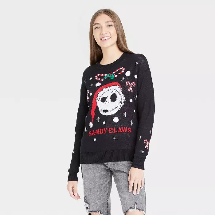 Women's Disney Nightmare Before Christmas Sandy Claws Graphic Pullover Sweater - Black | Target