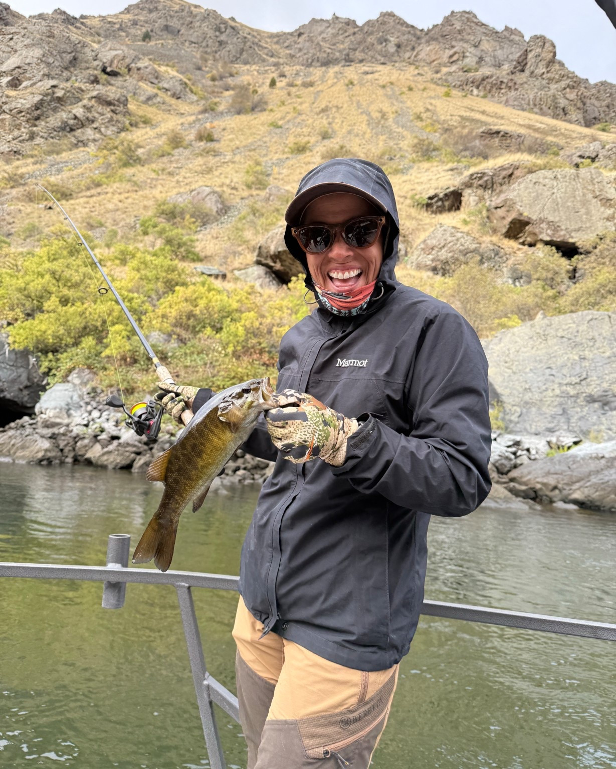 Caught this smallmouth bass while on a cast and blast trip through Hells Canyon. 🎣 
It was an unforgettable day on the water and the rugged mountains ⛰️ . I’m wearing my Marmot rain jacket, RayBan Meta polarized sunnies, and Beretta brush pants. This combo kept me dry, comfortable, and ready for anything the canyon weather threw my way. #FishingTrip #HellsCanyon #OutdoorStyle #LTKOutdoor #WomenWhoHunt #WomenWhoFish #LTKAdventure

#LTKPetite #LTKOver40 #LTKActive