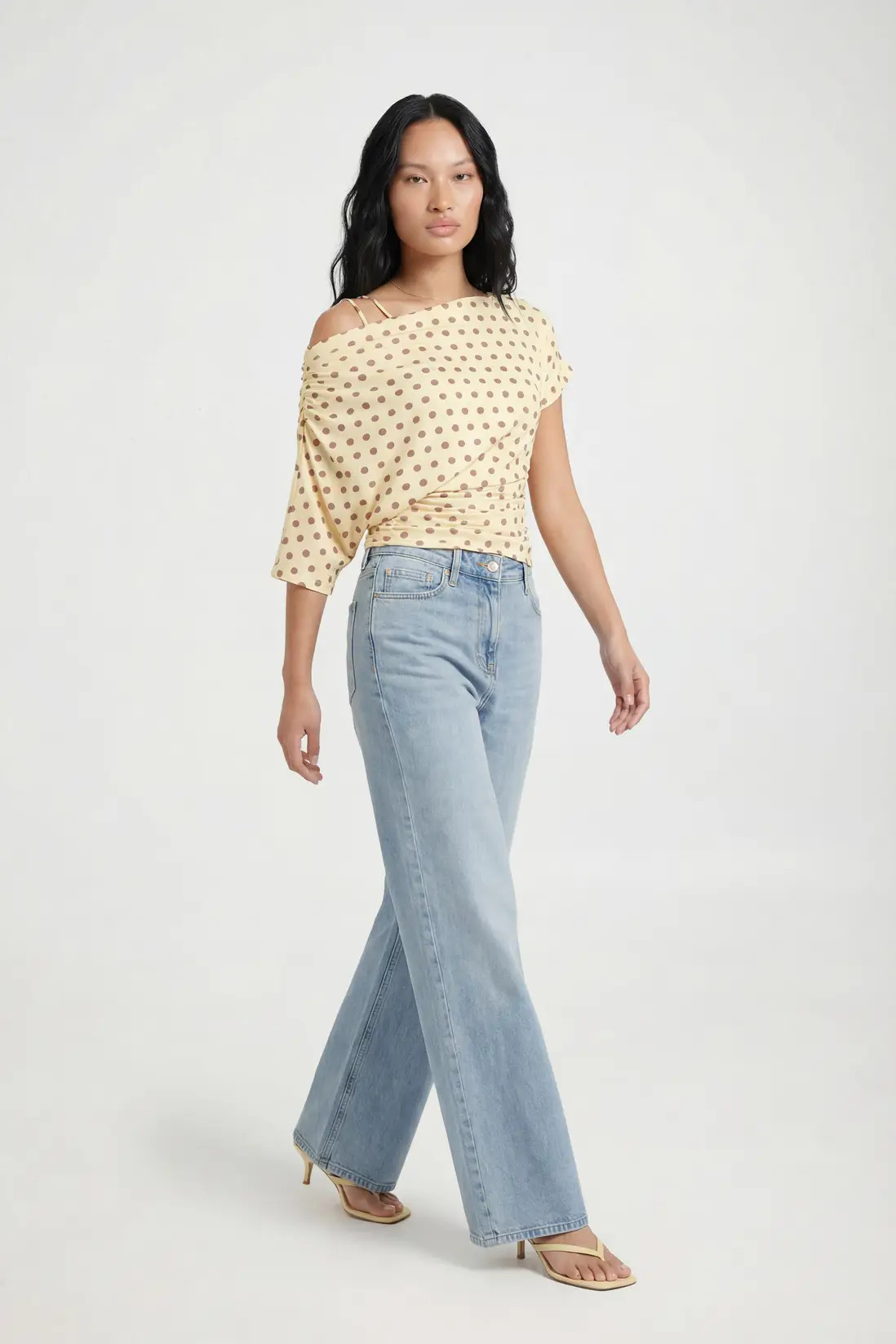 Lemon Polka Dot Off The Shoulder T-shirt | Boohoo | Boohoo.com (UK & IE)