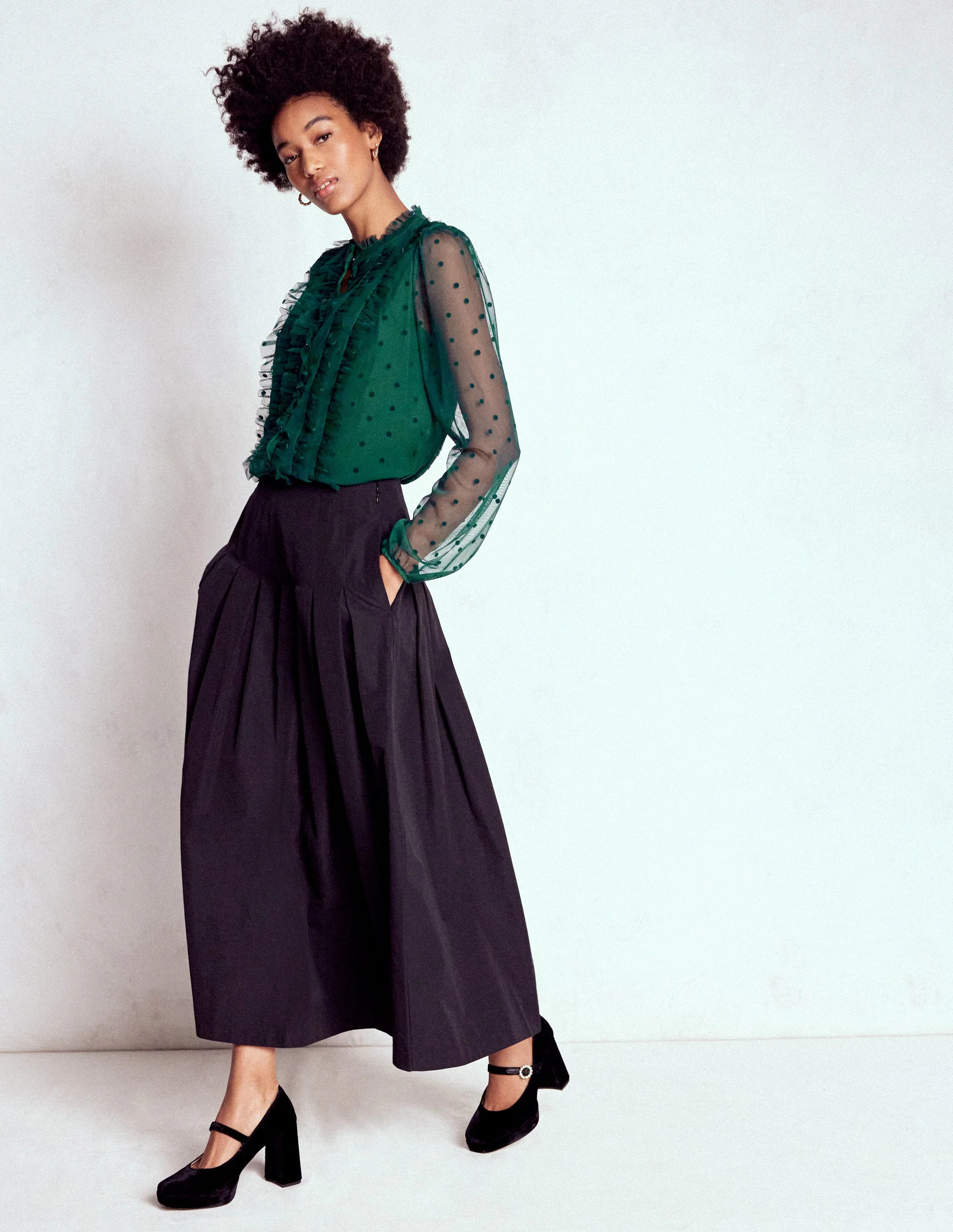 Frilled Tulle Blouse-Emerald Night | Boden (US)