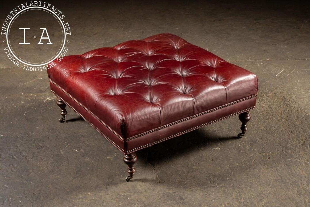 Large Tufted Leather Ottoman in Red - Etsy | Etsy (US)