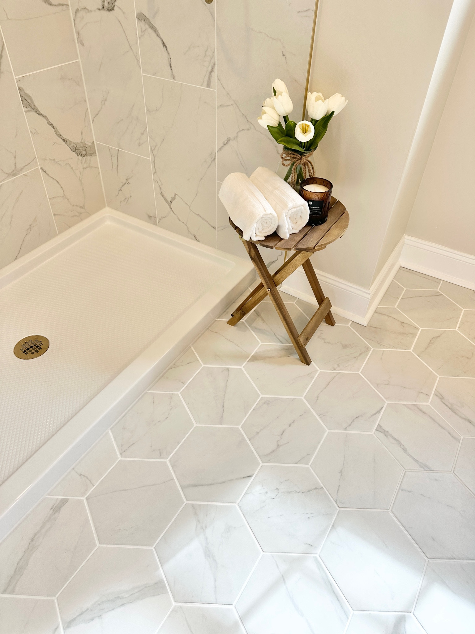 Master bathroom flooring // hexagon tile // bathroom remodel// master shower 

#LTKfindsunder100