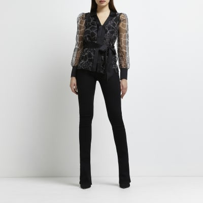 Black animal print organza shirt | River Island (UK & IE)
