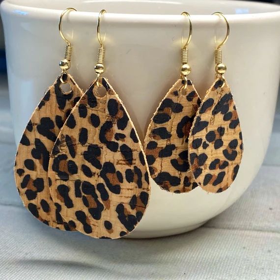 Cork earrings, leopard earrings, leopard print, dangle earrings, gifts for her, leopard jewelry, ... | Etsy (US)