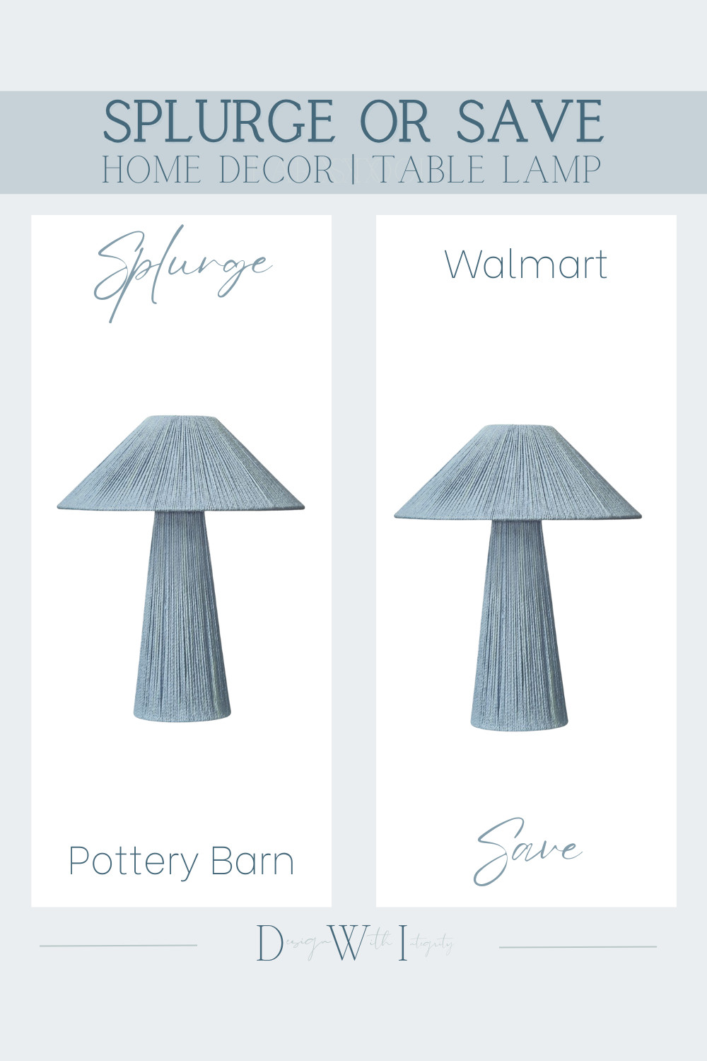 Splurge vs. Save: This blue textured table lamp offers nearly the same sculptural silhouette and woven-style detail at two different price points. The Pottery Barn version brings a designer finish, while the Walmart alternative delivers a similar look for less. Tap to compare both options on LTK.


blue table lamp, Pottery Barn lamp, Walmart lamp, table lamp dupe, home decor look for less, splurge vs save décor, lighting comparison, coastal decor, modern home accents, textured lamp 

 #LTKHome