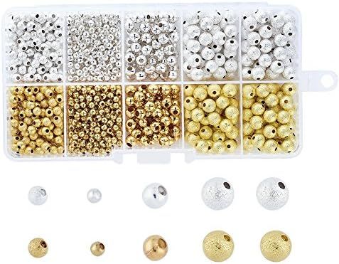 Pandahall 1Box/990pcs Assorted Size 4-6mm Mixed 2 Colors Golden Silver Brass Ball Stardust Beads ... | Amazon (US)