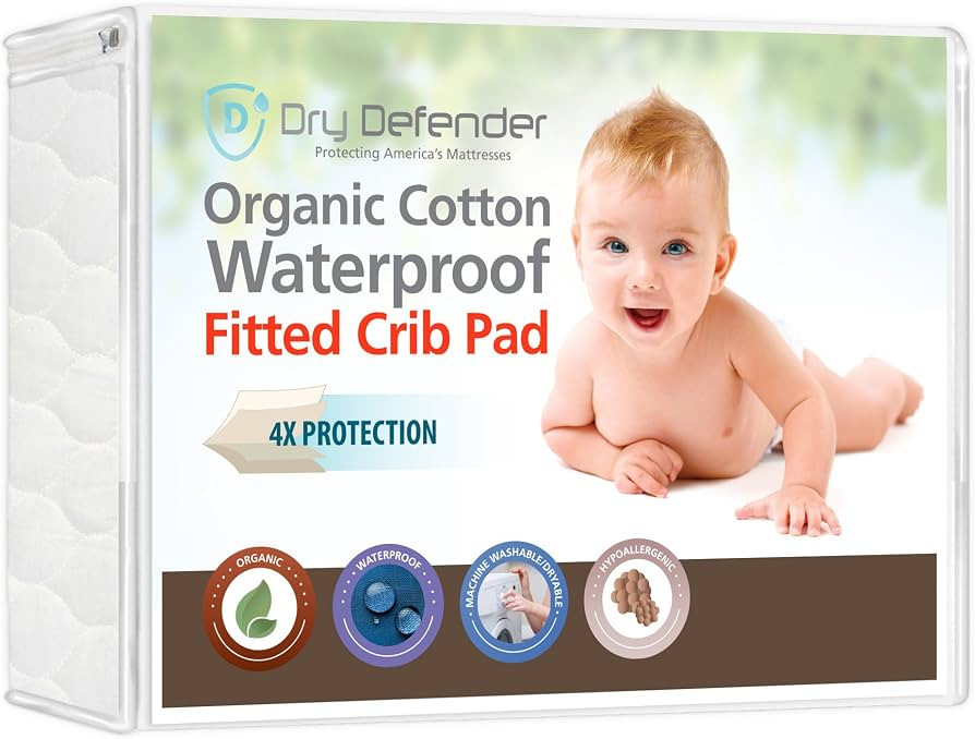 Organic Cotton Waterproof Fitted Crib Pad - Natural Baby Crib Mattress Cover & Protector - Unblea... | Amazon (US)