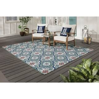 Star Moroccan 8 ft. x 10 ft. Teal/White Indoor/Outdoor Area Rug | The Home Depot