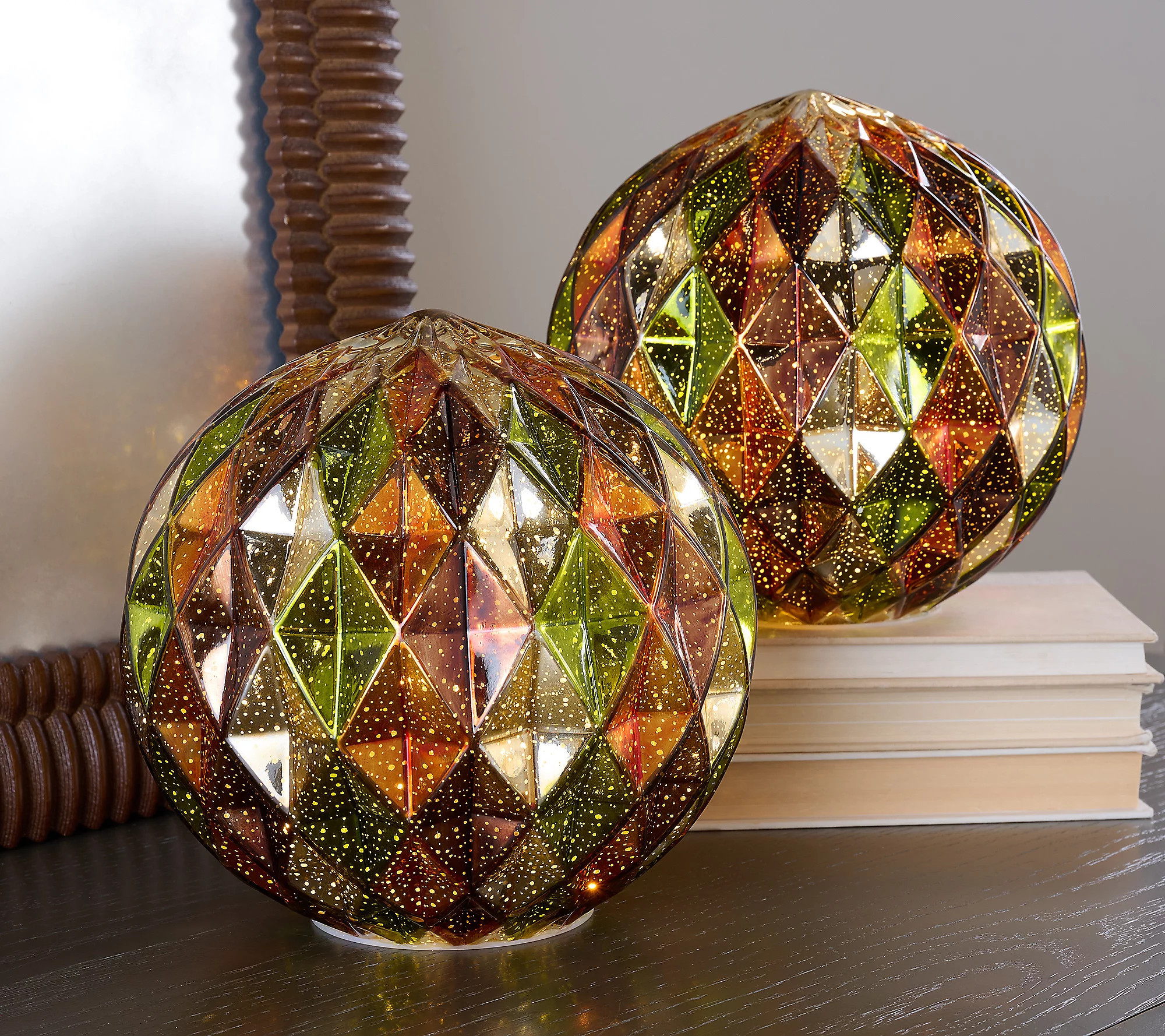 As Is S/2 8"" Illuminated Harlequin Spheres by Valerie | QVC