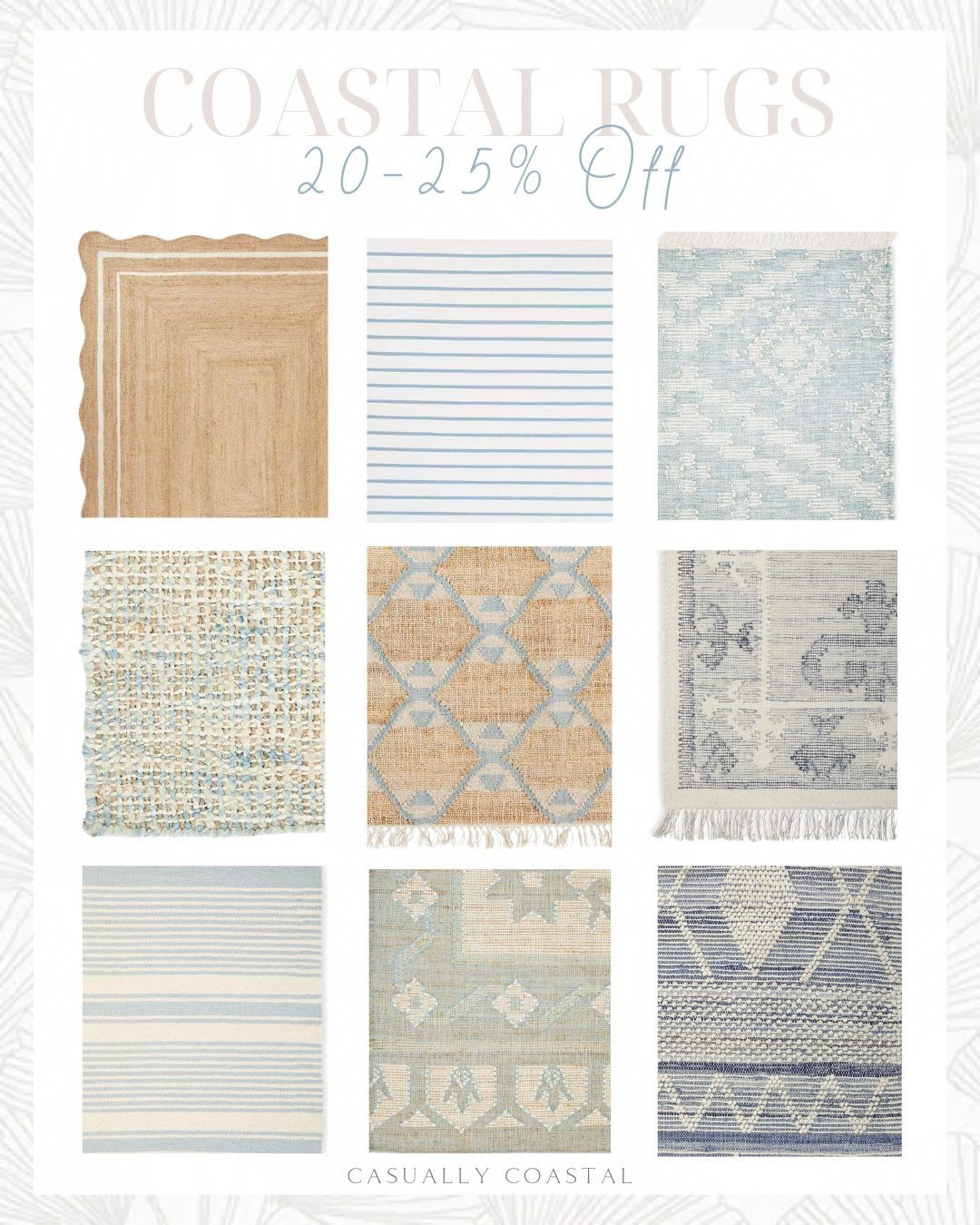 Serena & Lily is having a rug sale, with most being 20%-25% off!
-
Serena & Lily rug, coastal rugs, rugs on sale, neutral rugs, blue and white rugs, rope doormat, striped rugs, blue and white stripe rugs, 8x10 rugs, scallop jute rug, 2x3 rug, 3x5 rug, 5x7 rug, 6x9 rug, 9x12 rug, 11x14 rug, 10x14 rugs, alamere rug, Ryder denim rug, Serena & Lily rugs on sale, beach house rugs, lake house rugs, living room rugs, kitchen runners, bedroom rugs, green rugs, blue & gray rugs, dining room rugs, entryway rugs, woven rugs

#LTKSaleAlert #LTKHome