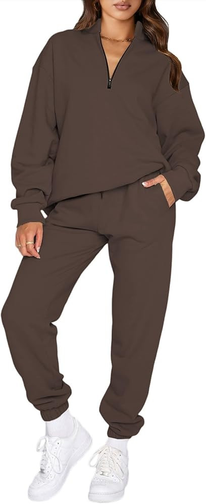 Aleumdr Women 2 Piece Outfits Sweatsuit Oversized Half Zip Pullover Long Sleeve Sweatshirt Jogger... | Amazon (US)