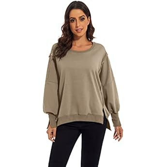 Meladyan Women Oversize Patchwork Sweatshirt Side Split High-Low Hem Round Neck Long Sleeve Casual P | Amazon (US)