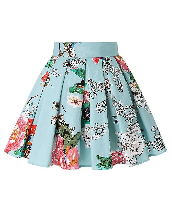 MINTLIMIT 1950's Vintage Pleated Skirt A-line Retro Floral Printed Mini Skirts with Pockets | Amazon (US)
