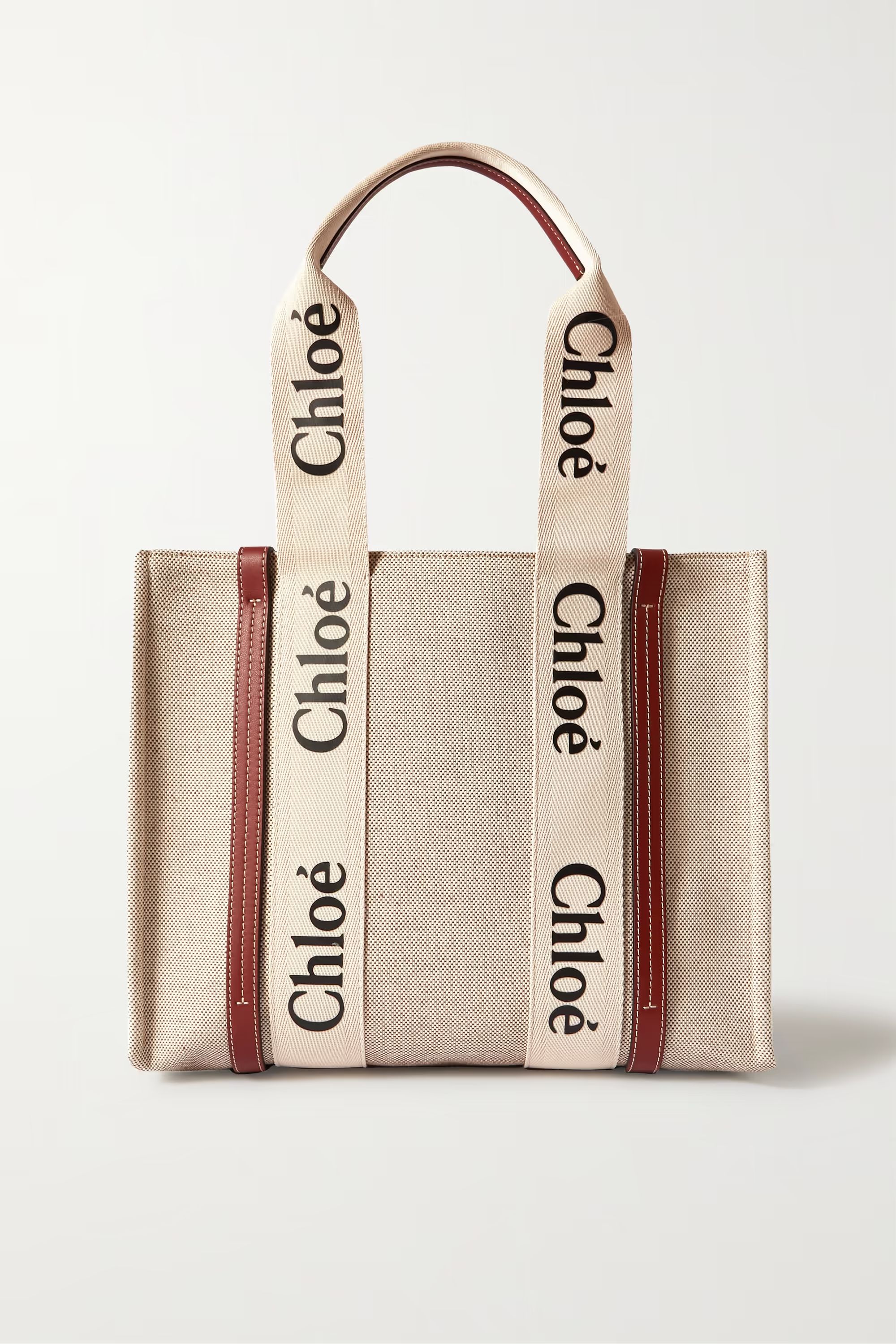 CHLOÉ+ NET SUSTAIN Woody medium leather-trimmed linen-canvas tote | NET-A-PORTER (UK & EU)