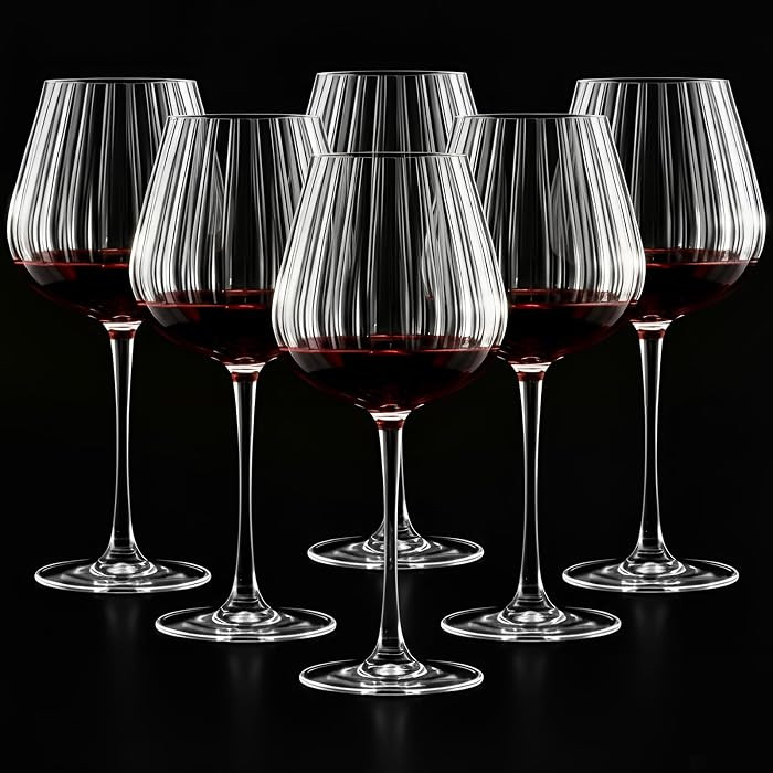 Set of 6 Ribbed Wine Glasses, Stemmed Wine Glasses, Vintage Ribbed Glassware Sets for Red White, ... | Amazon (US)