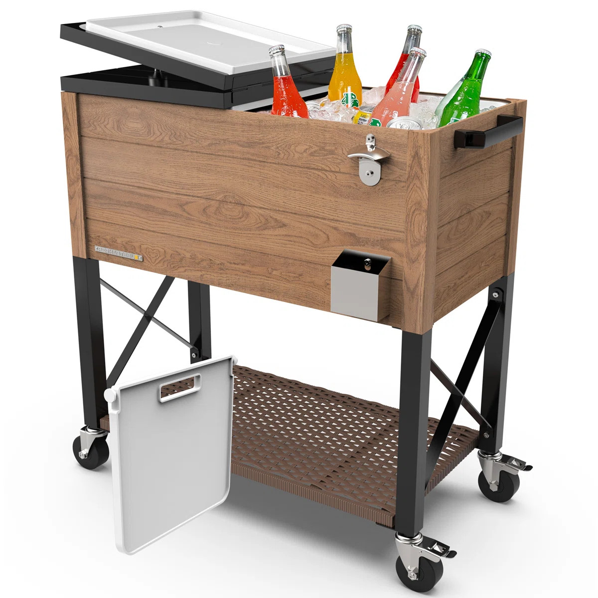 Permasteel 80-Qt Outdoor Rolling Patio Cooler on Wheels Woodgrain Style | Wayfair North America