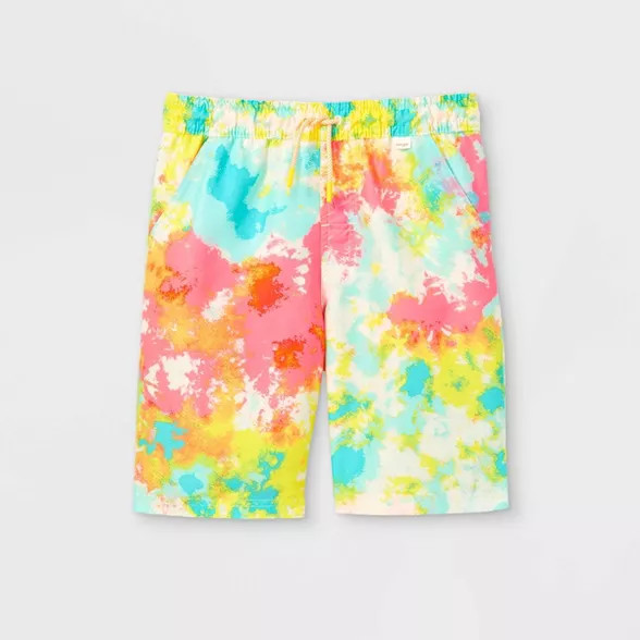 Boys' Tie-Dye Drawstring Swim Trunks - Cat & Jack™ Blue/Pink/Yellow | Target