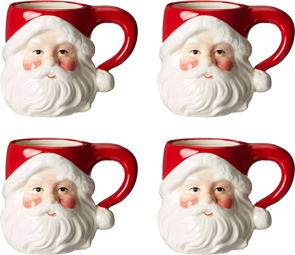 Christmas Ceramic Classic Santa Heads Beverage Drinking Mugs, Red & White, Set of 4, Medium, 5.5"... | Amazon (US)