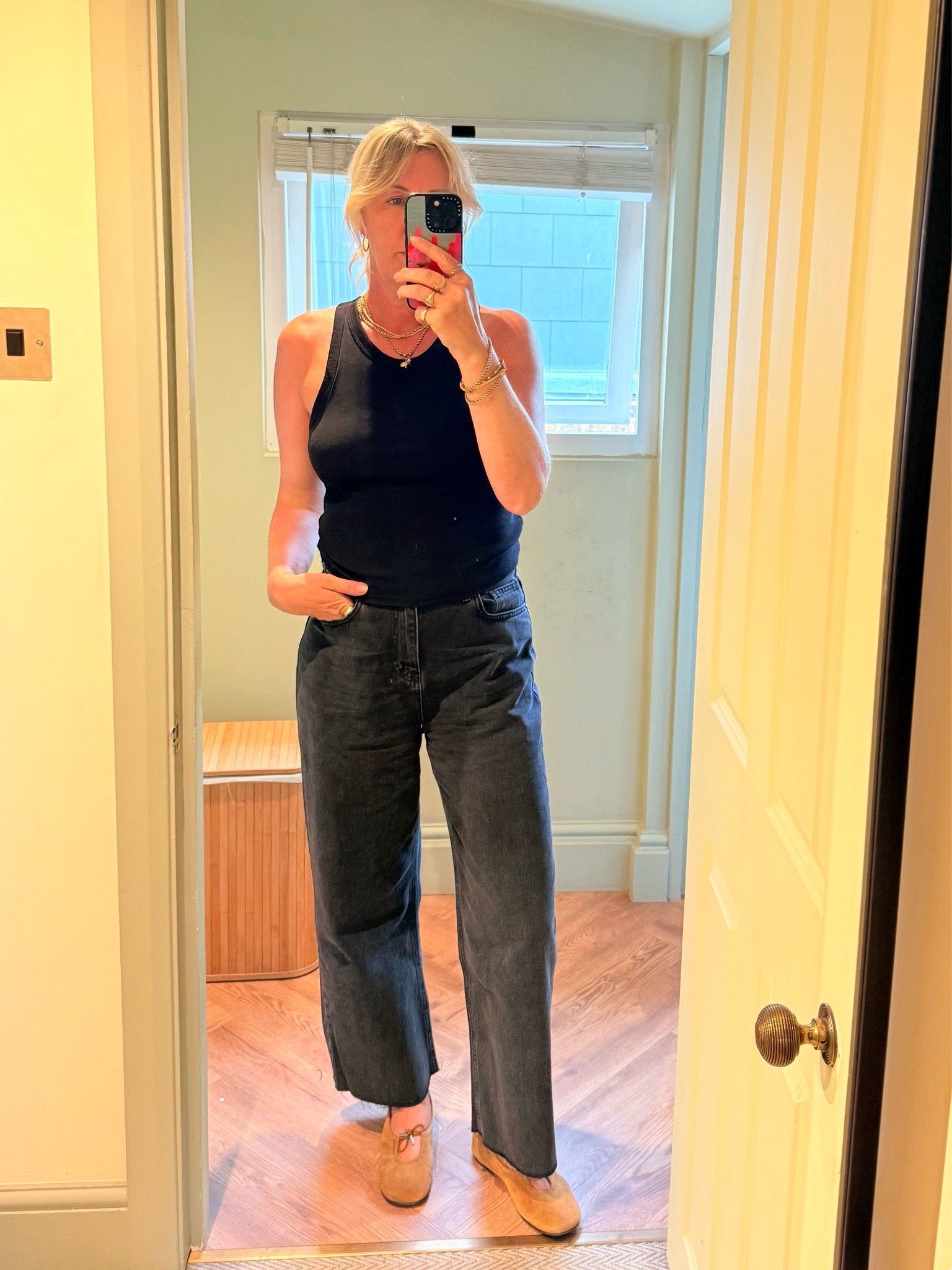 WAT the brand Alfie jeans size small. Uniqlo Bra vest. Alohas flats

#LTKuk #LTKover50style #LTKstyletip
