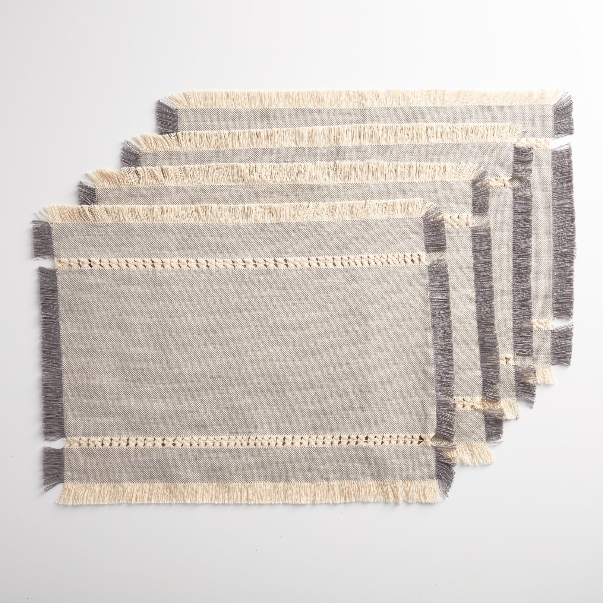 Better Homes & Gardens Woven Table Placemat with Fringe, Gray, 4 Piece Set | Walmart (US)