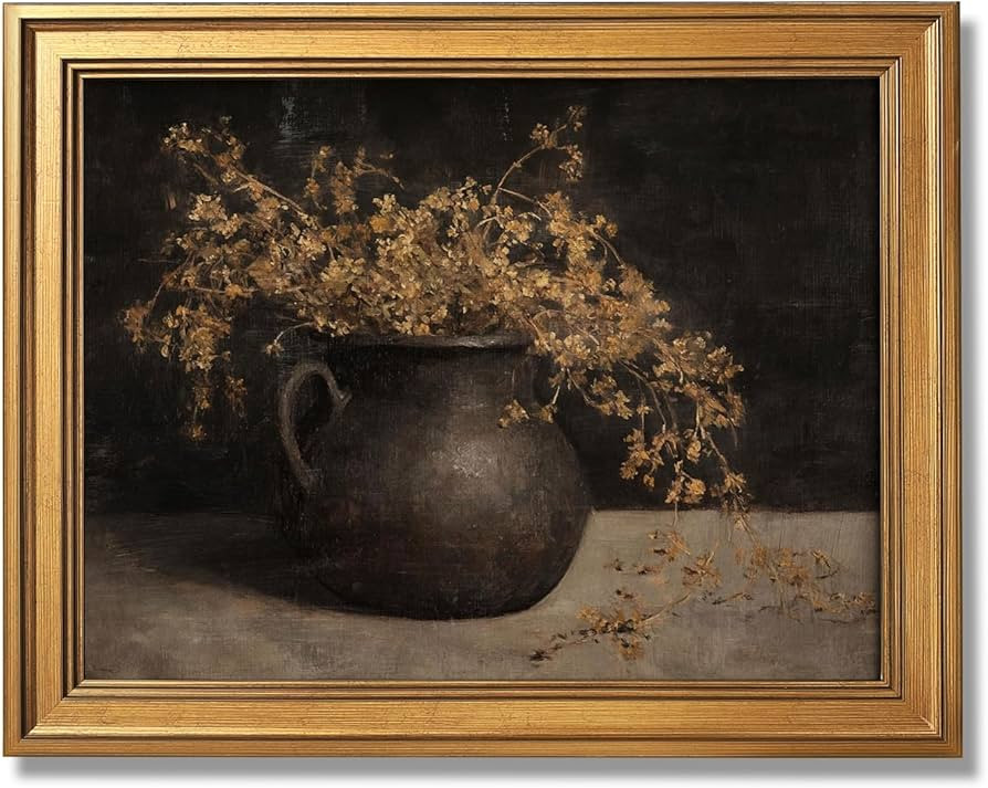 Gold Framed Rustic Dark Floral Still Life Painting Moody Flower Vase Wall Art Canvas Print Vintag... | Amazon (US)